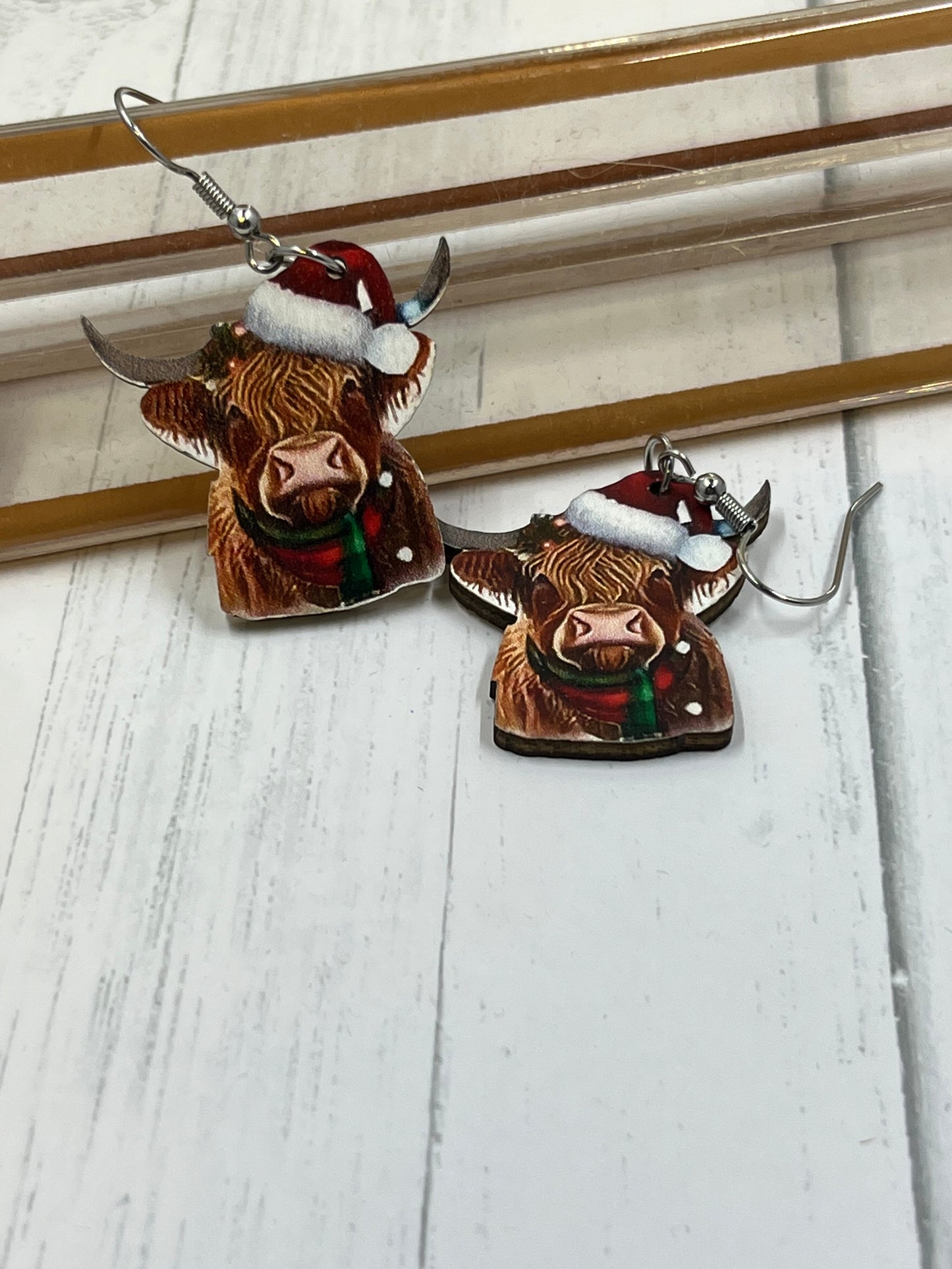 Wooden Cow Earrings