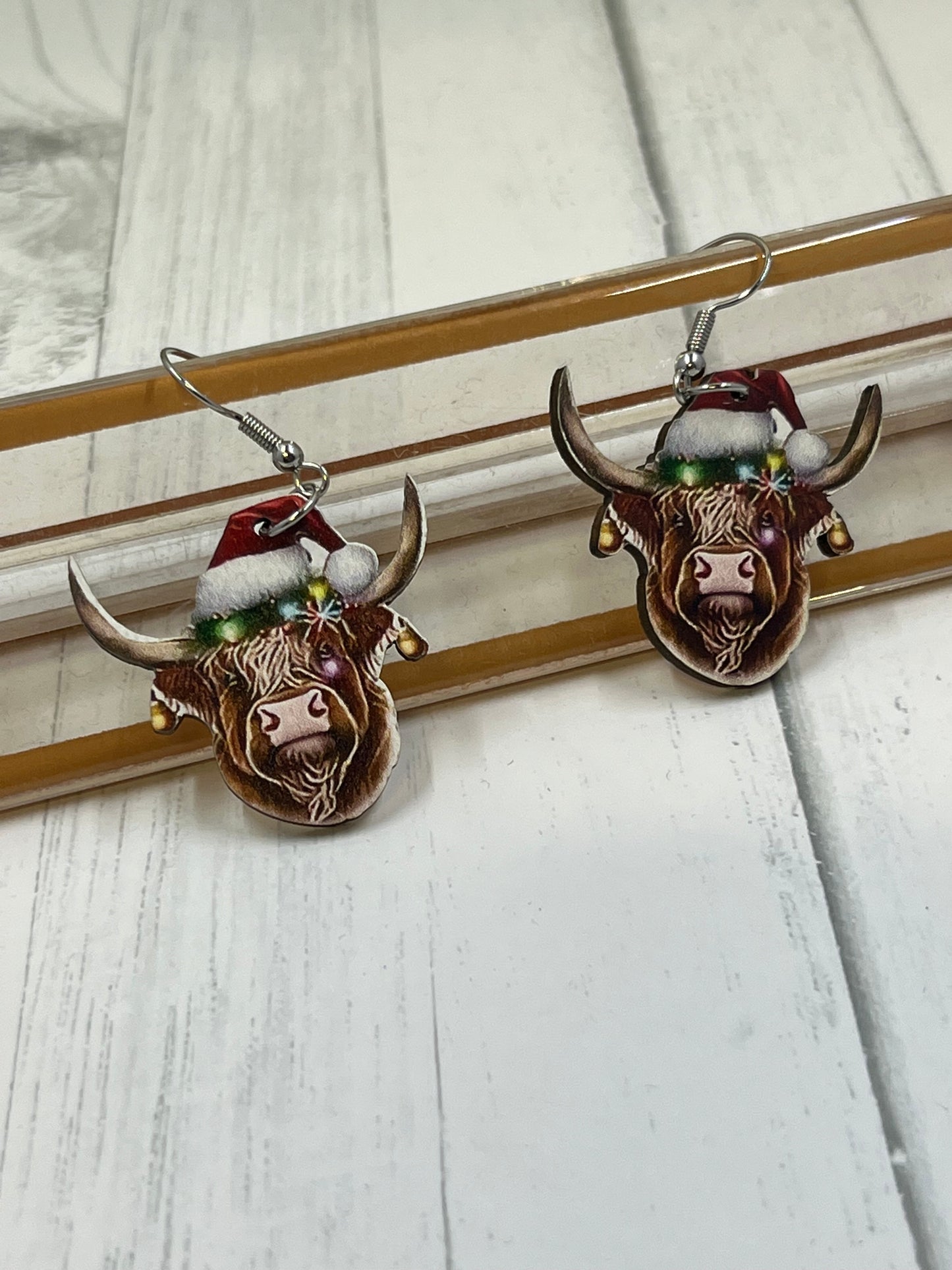 Wooden Cow Earrings