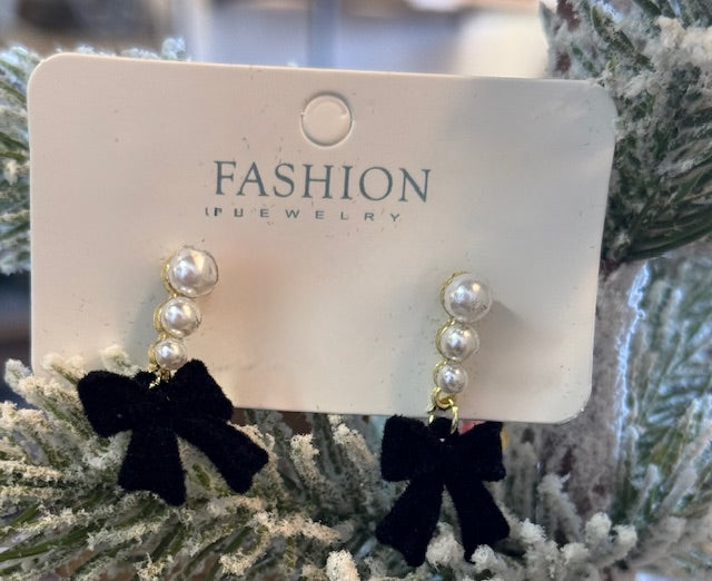 Pearl and Velvet Bow Earrings