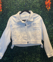 Frayed Back Silver Fringe Distressed Denim Jacket