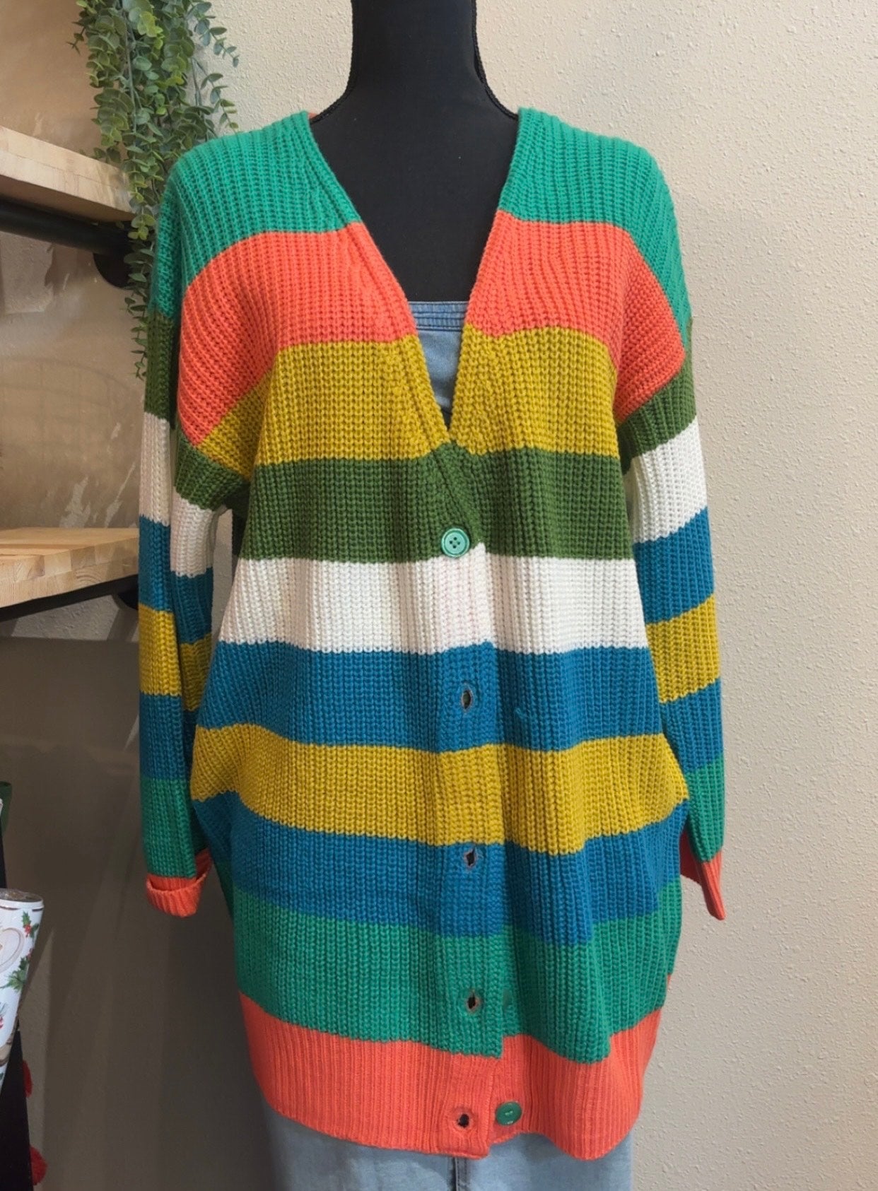 BiBi Rainbow Button-Up Sweater