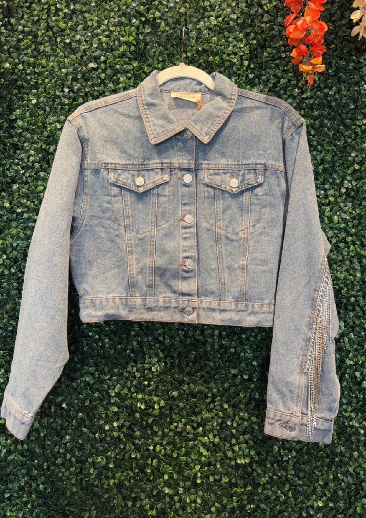 Light Wash Western Denim Jacket with Rhinestone Fringe