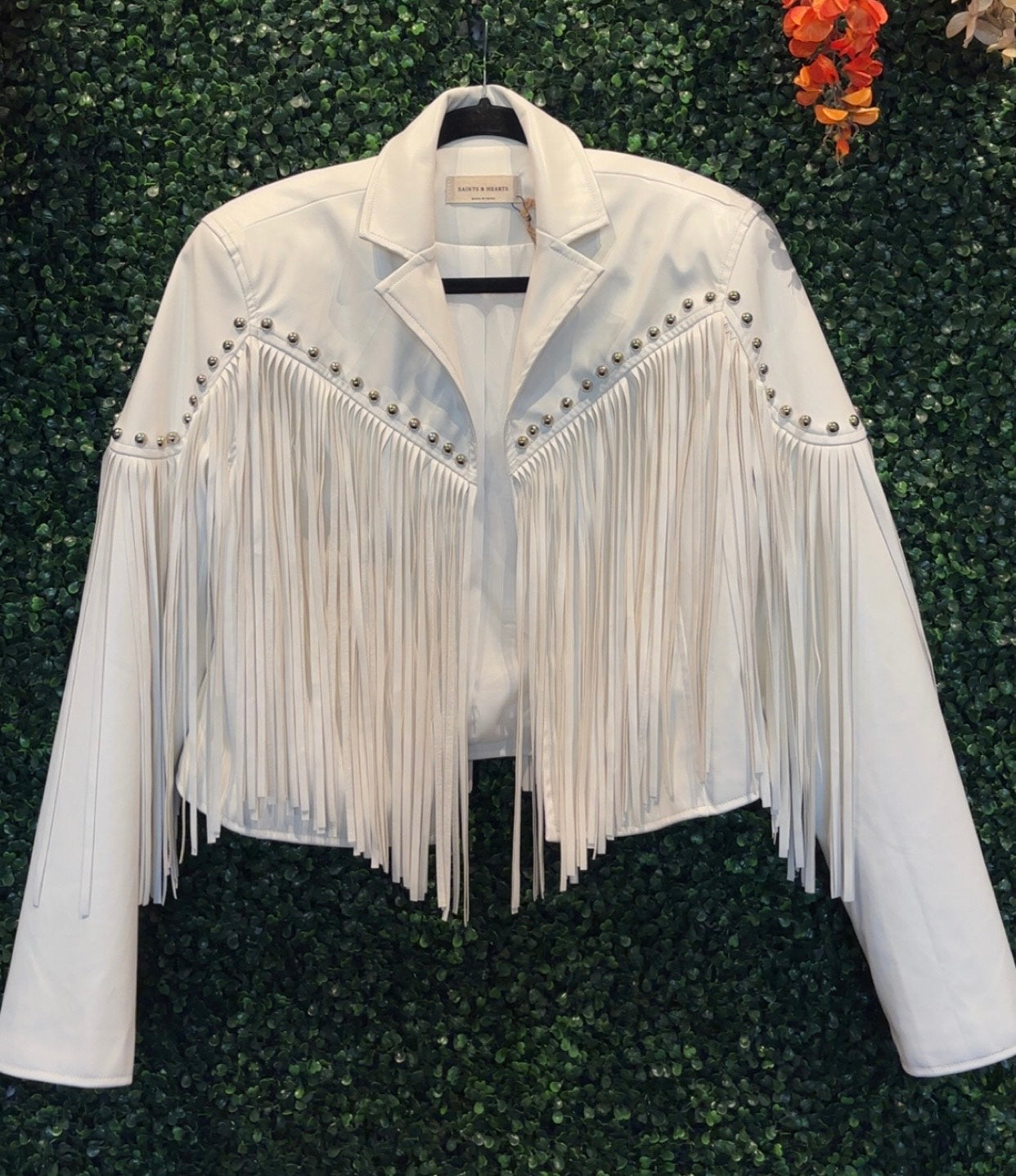 White Silver Studded Fringe Jacket