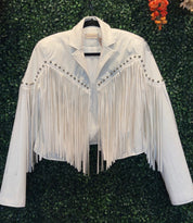 White Silver Studded Fringe Jacket