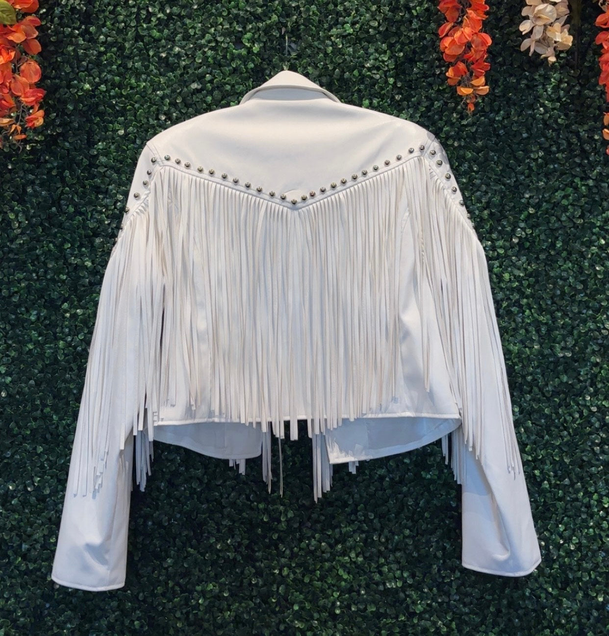 White Silver Studded Fringe Jacket