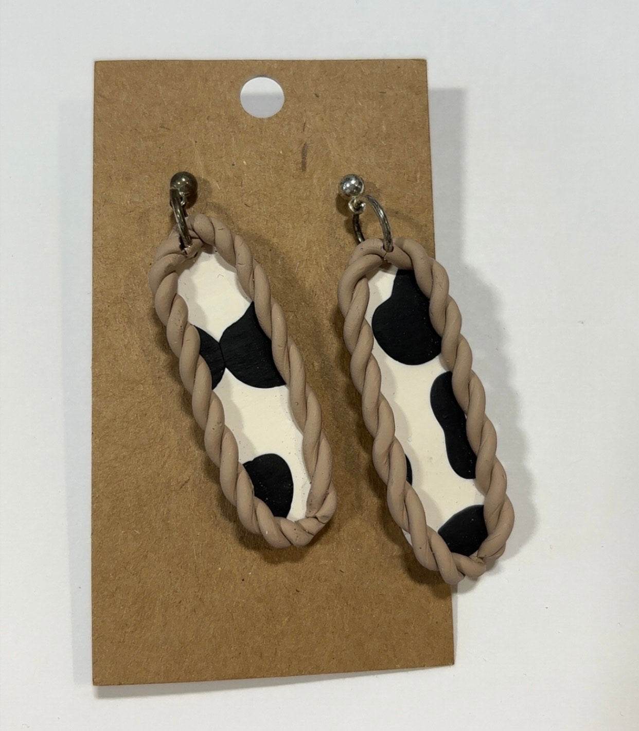 Cow Print Oblong Twist Earrings