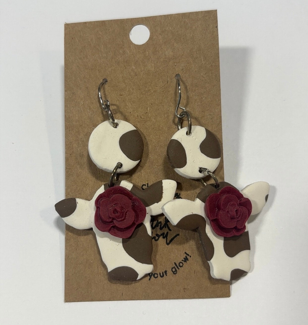 Cow with Red Rose Earrings