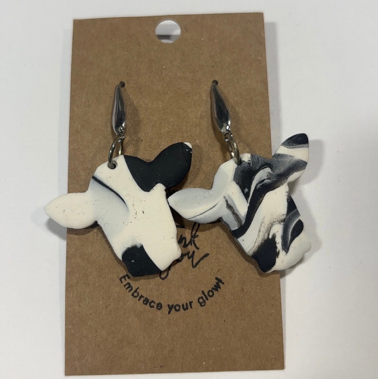 White and Black Cow Earrings