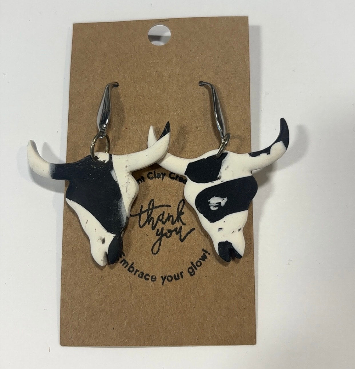 White and Black Bull Earrings