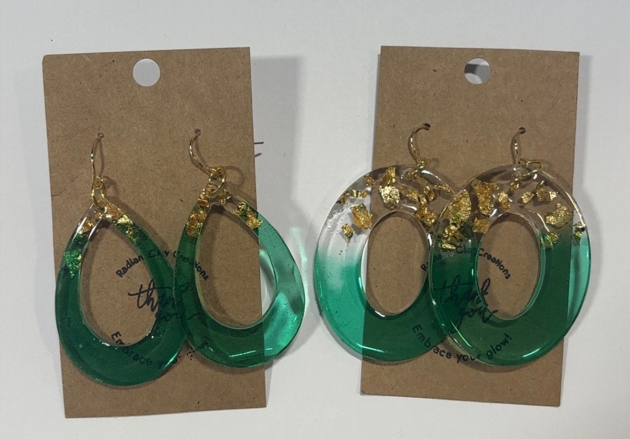 Green with Gold Flash Earrings