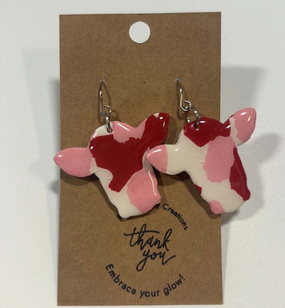 Pink and Red Cow Earrings