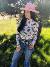 Load image into Gallery viewer, White Rodeo Bound Printed Long Sleeve Bodysuit