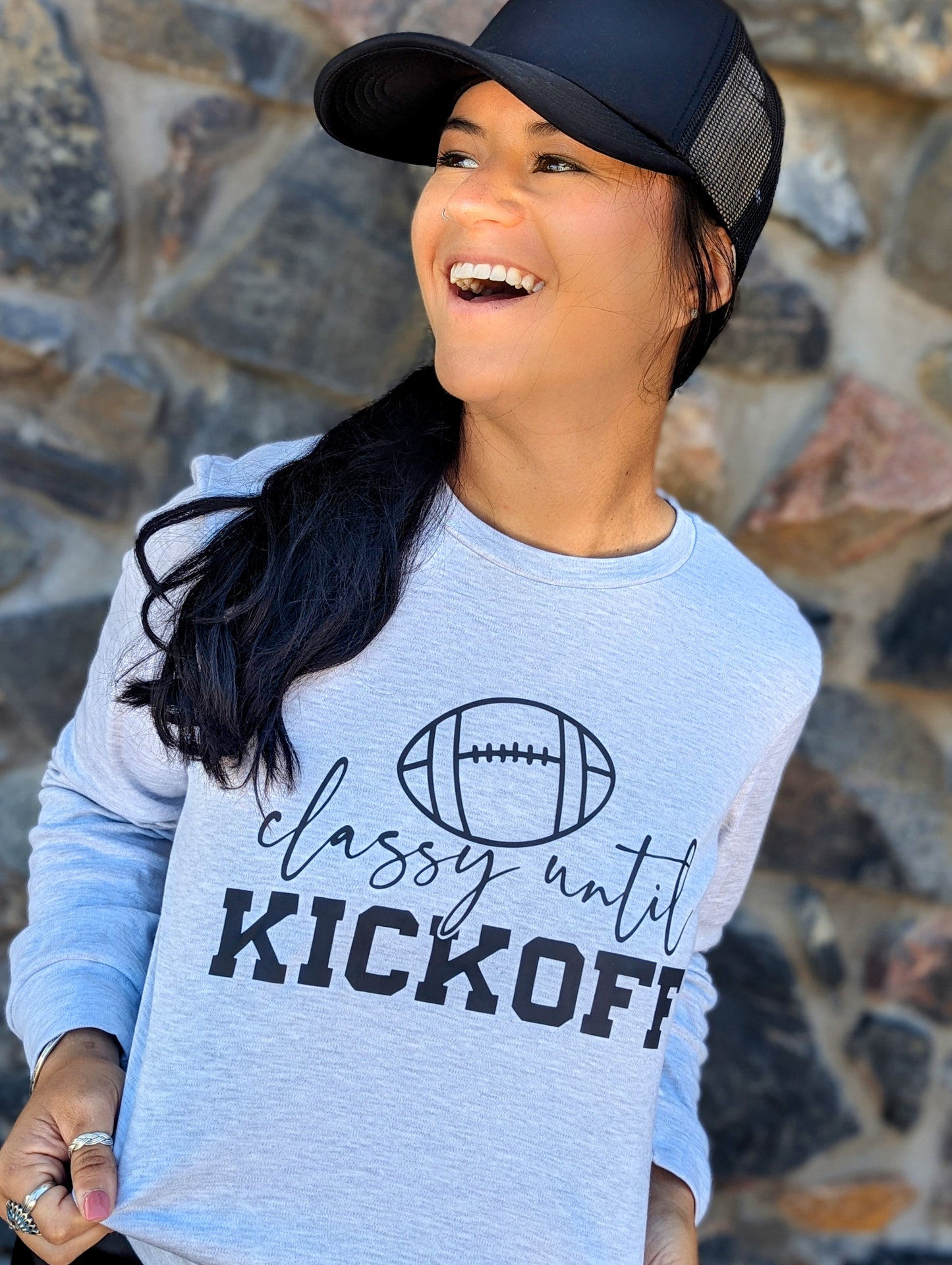 Gray KICKOFF Rugby Letter Print Top