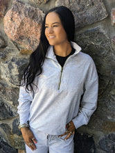 Load image into Gallery viewer, Gray Solid Half Zipped Drawstring Pullover