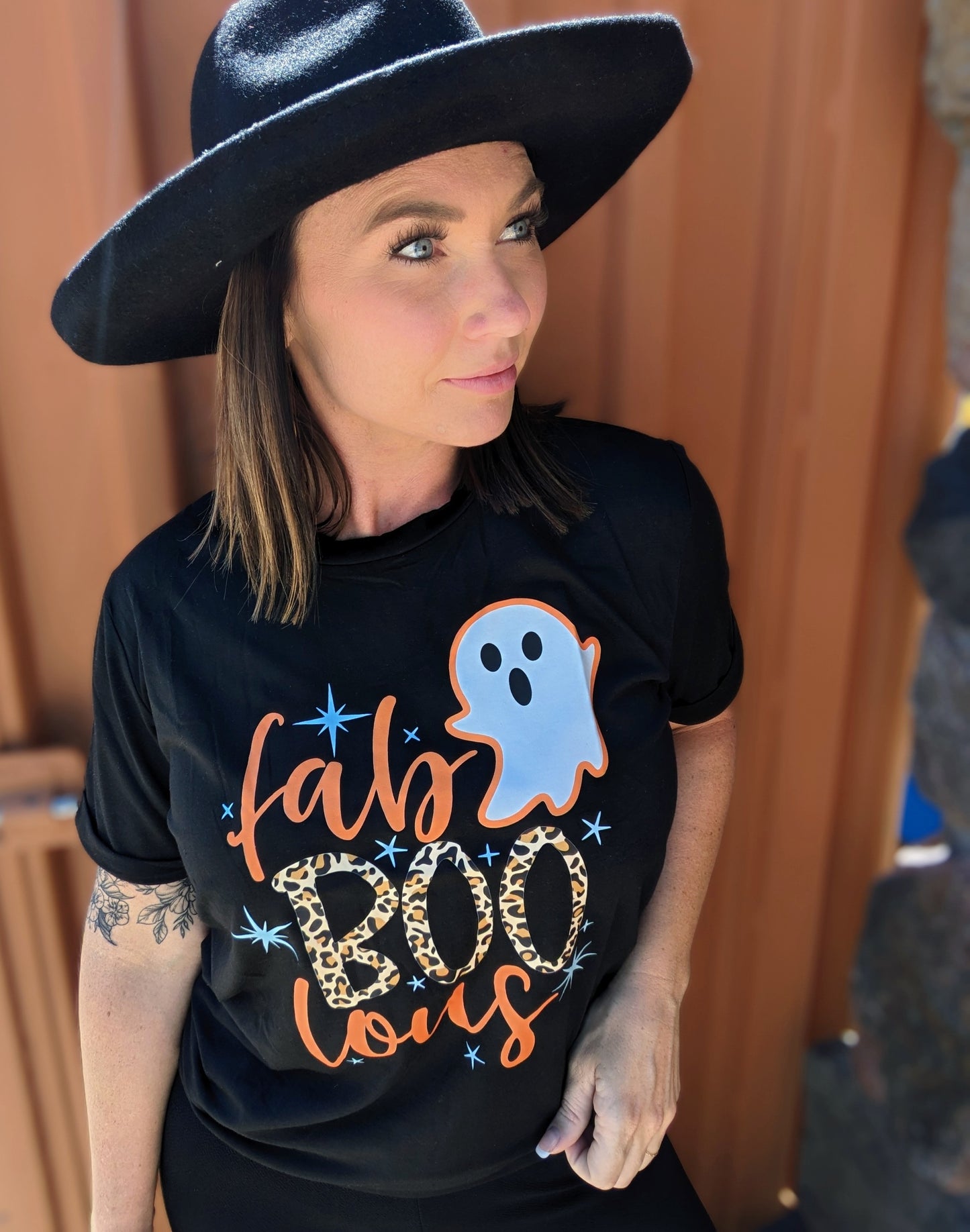 Black Fab Boo Lous Ghost Print Short Sleeve Graphic Tee