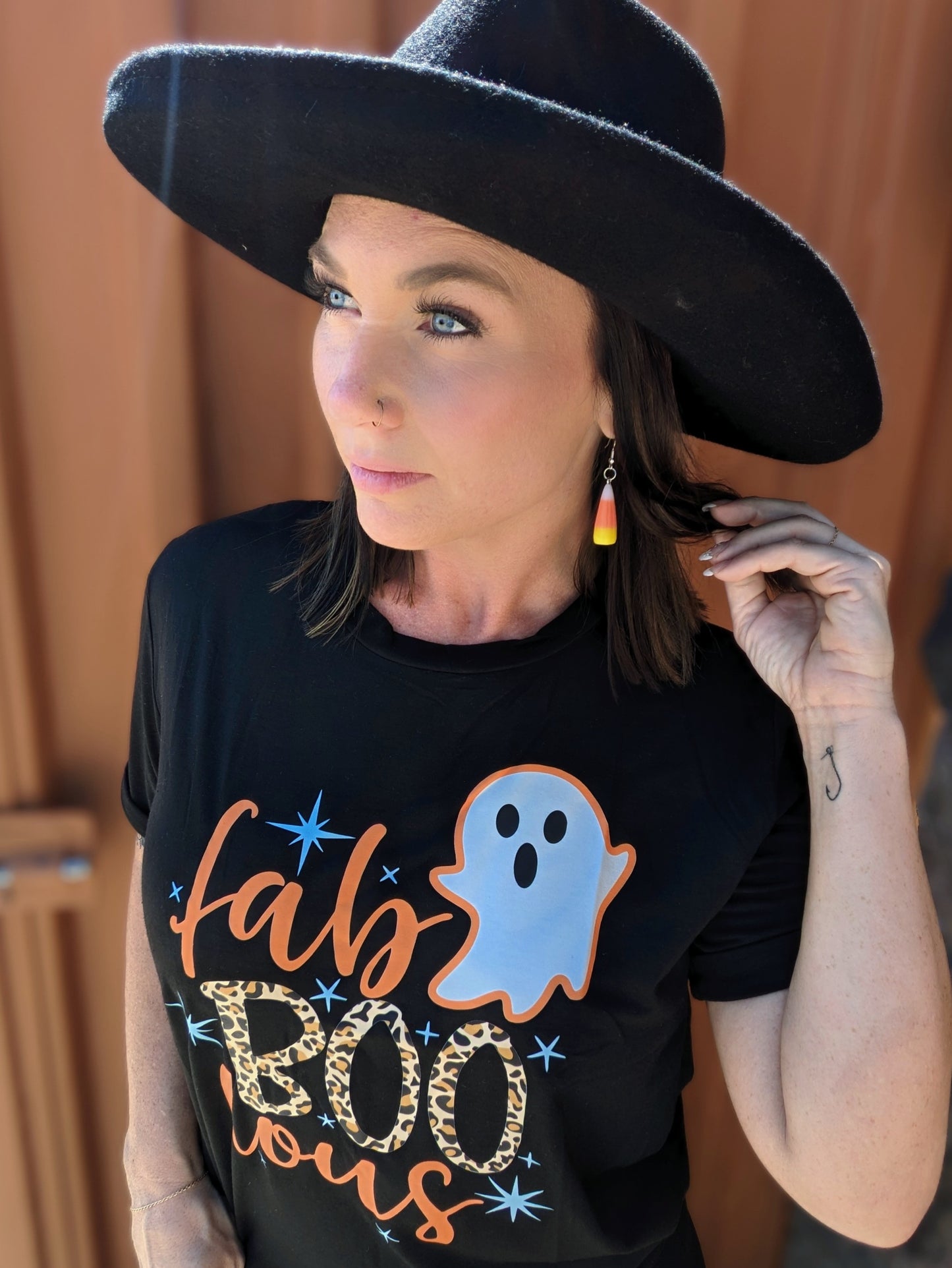 Black Fab Boo Lous Ghost Print Short Sleeve Graphic Tee