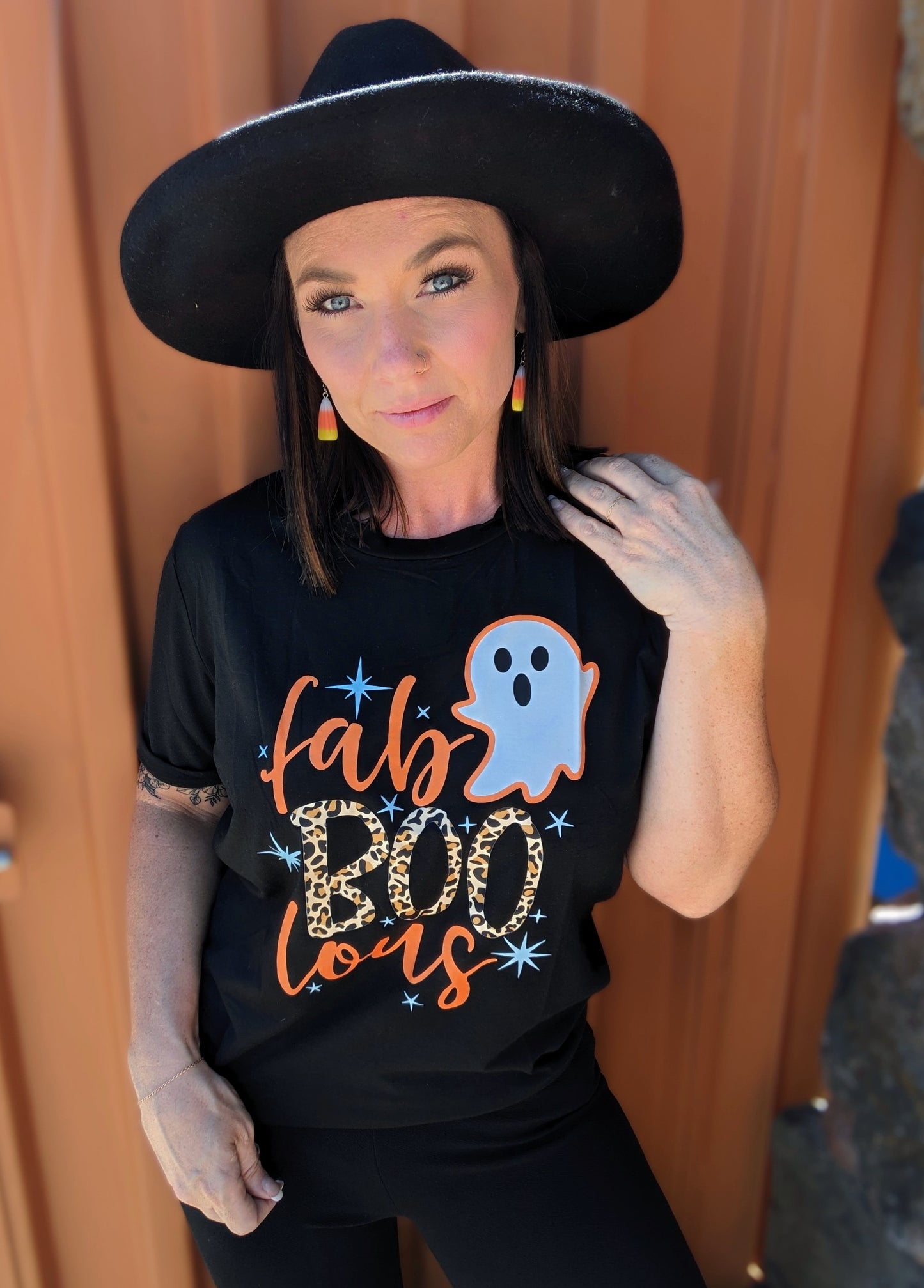 Black Fab Boo Lous Ghost Print Short Sleeve Graphic Tee