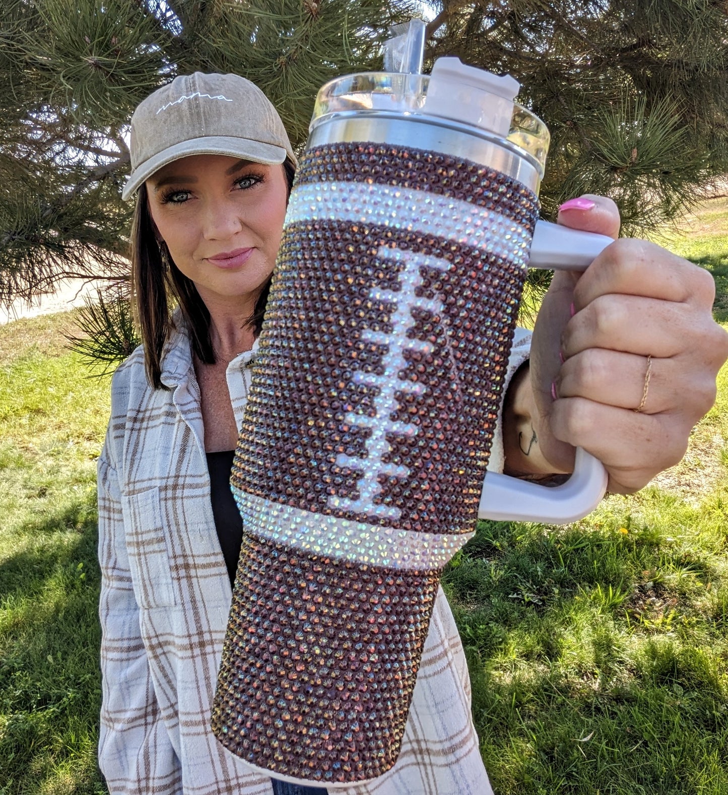 Rhinestone Football 304 Stainless Steel Tumbler