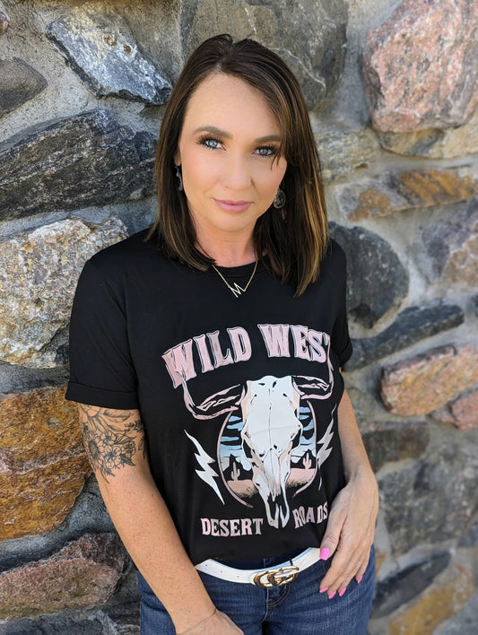 Wild West Desert Roads Steer Head Graphic Tee