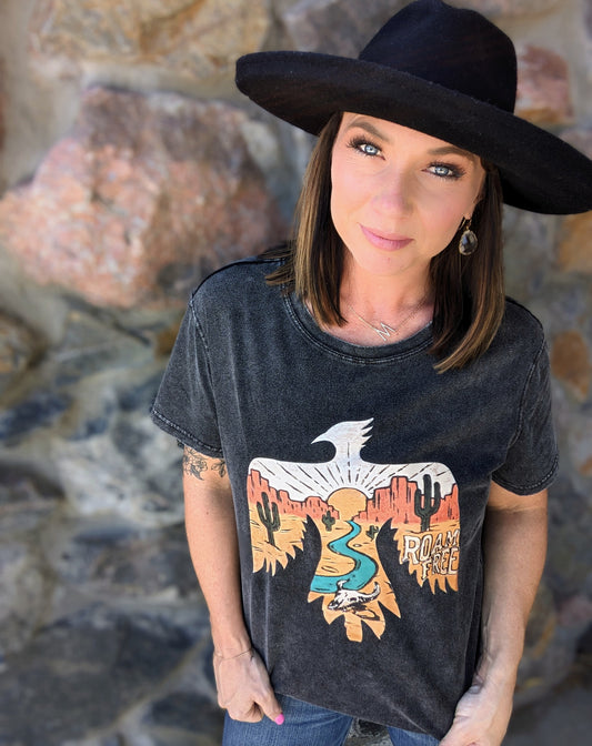 Black Roam Free Desert Bird Graphic Tee