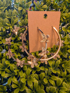 Gold Butterfly Hoop Earrings