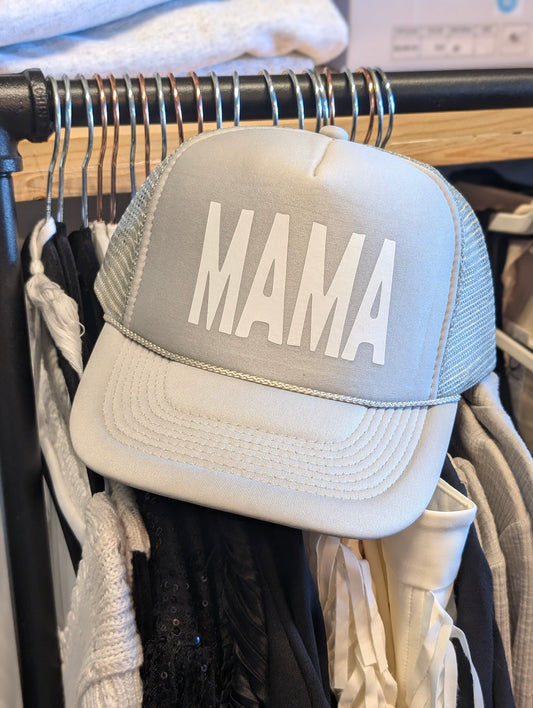 Gray mama trucker hat