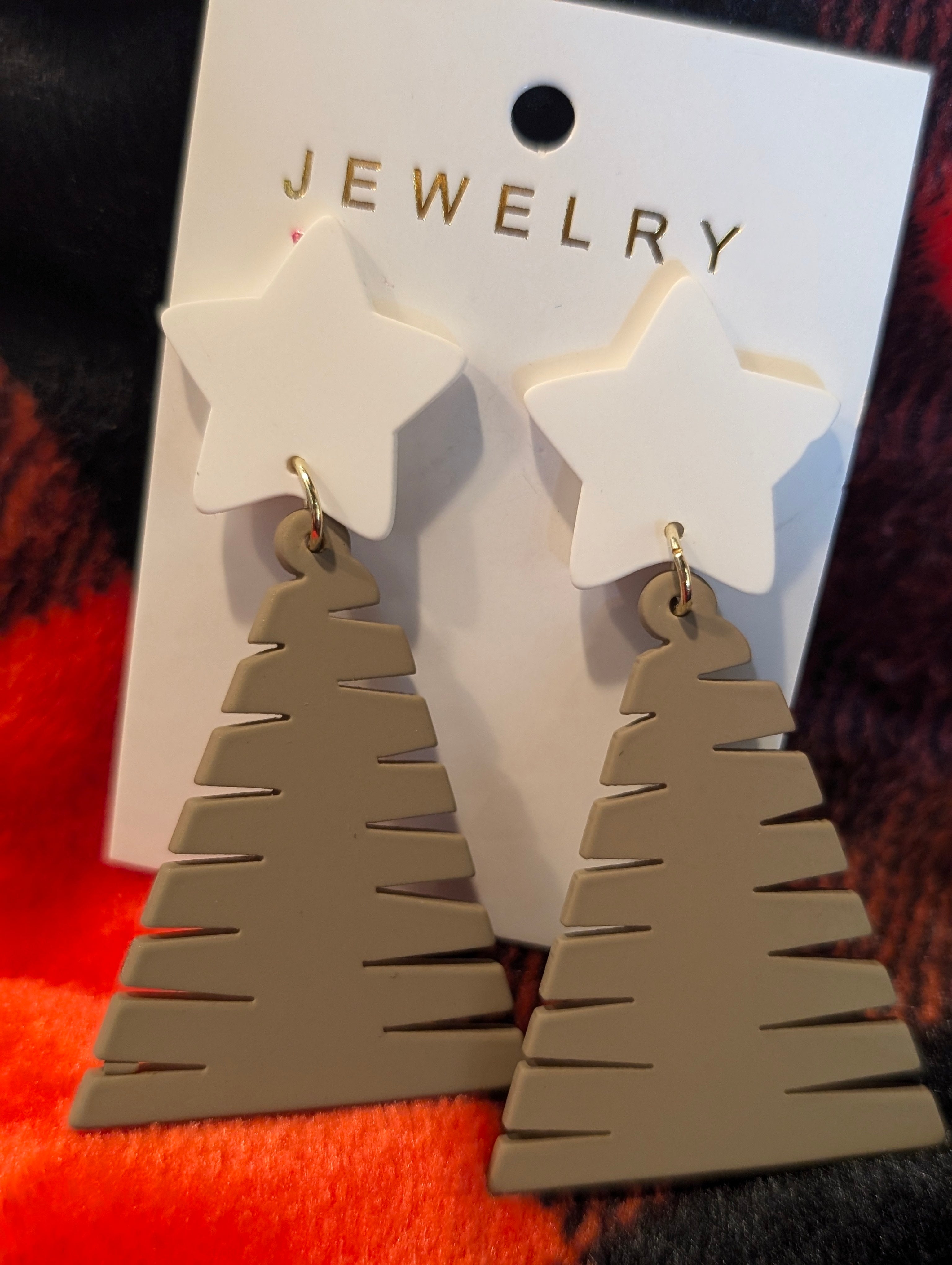 Brown and White Christmas Tree Earrings
