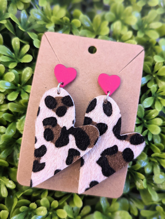 Leopard Red Heart Stud Drop Earrings