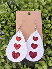 Load image into Gallery viewer, White Sequin Heart PU Leather Drop Earrings