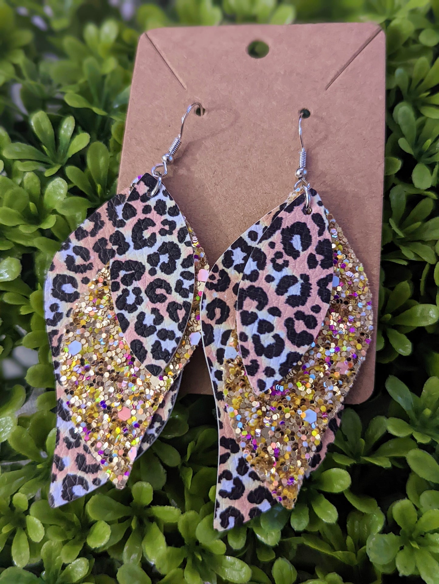 Leopard Sequin Print PU Leather Drop Earrings