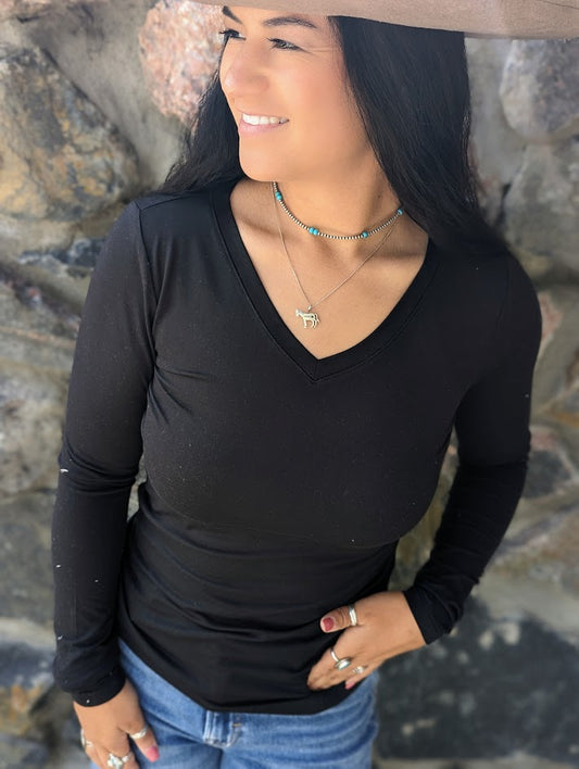 Black Zenana Butter Soft V-neck Long Sleeve