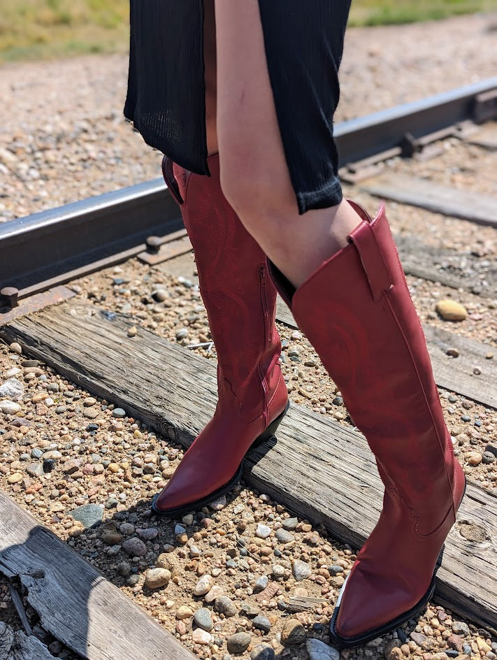 Red Knee High Fashion Cowgirl Boot