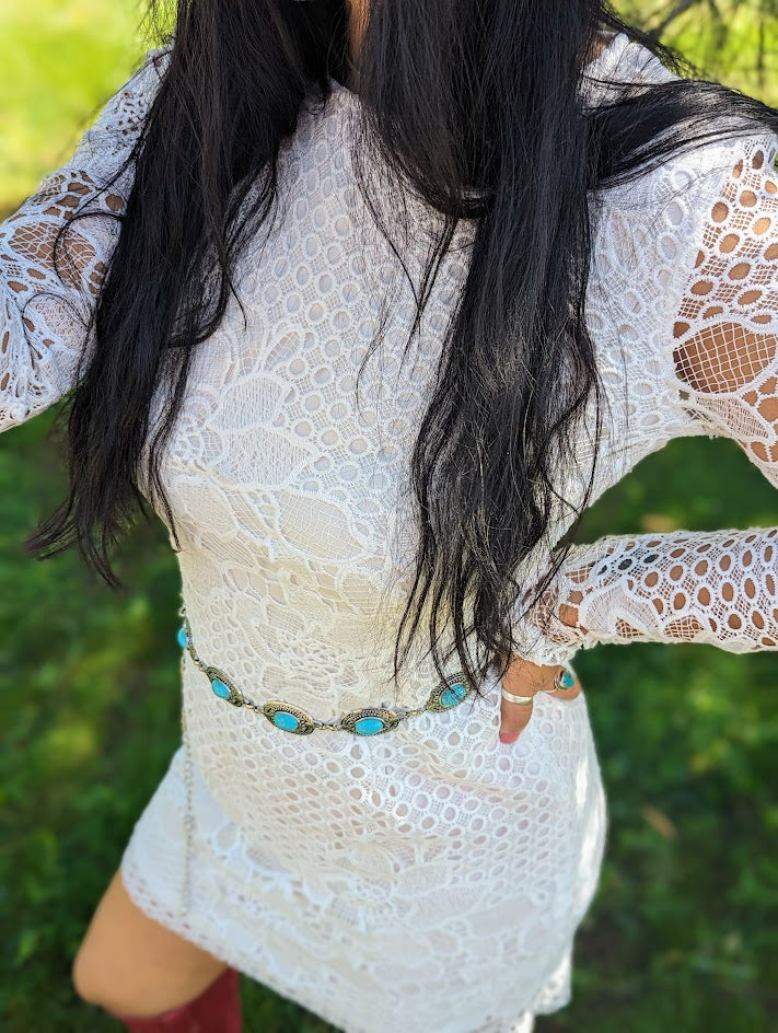 White Lace Hollowed Long Sleeve Bodycon Dress