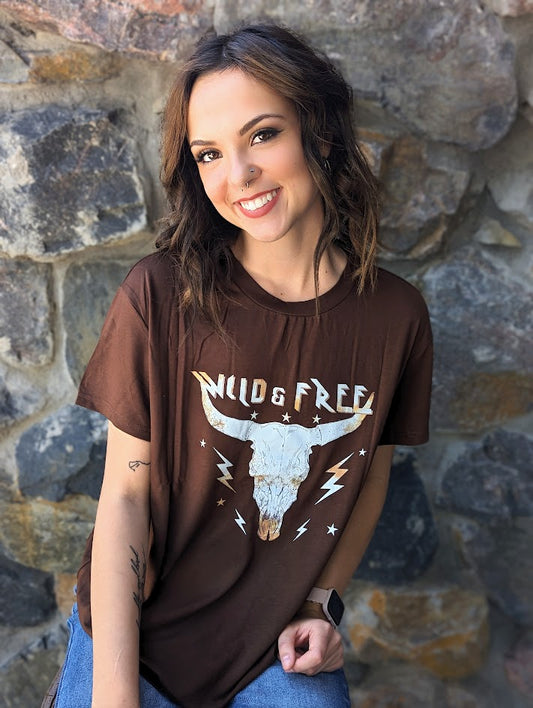 Brown WILD FREE Animal Graphic Tee