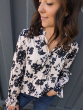 Load image into Gallery viewer, Floral Print Tie Neck Flounce Sleeve Blouse