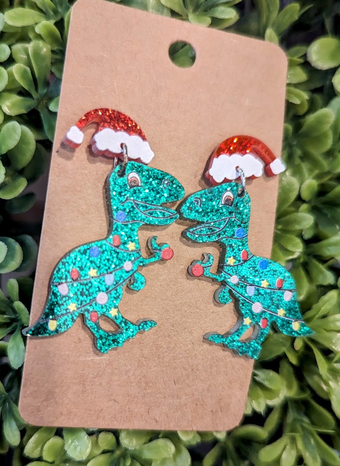 Dino Christmas Earrings