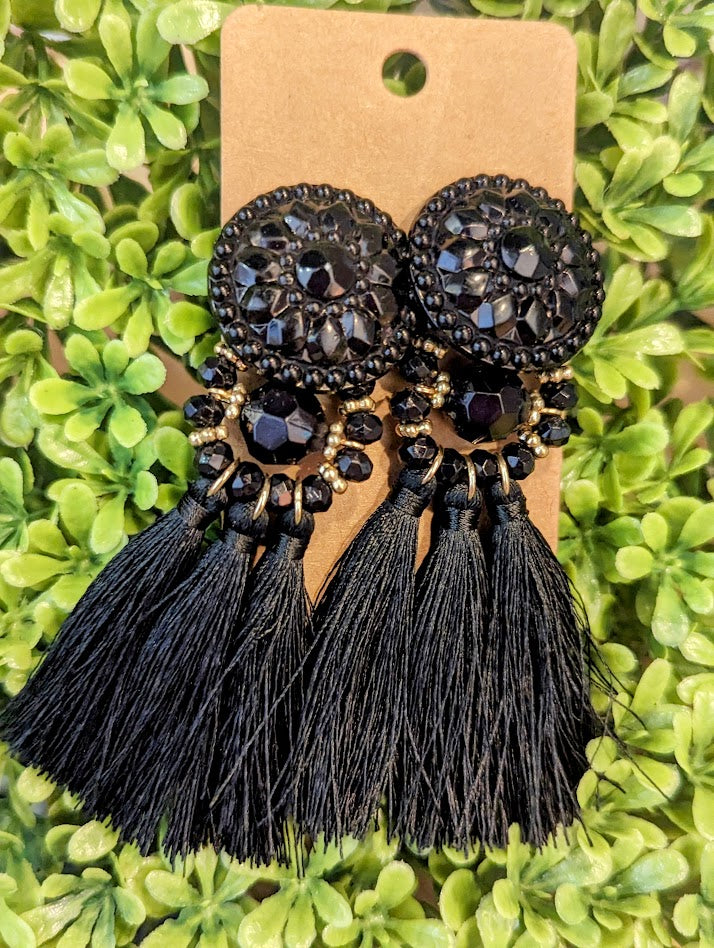 Black Glitz Tassel Earrings