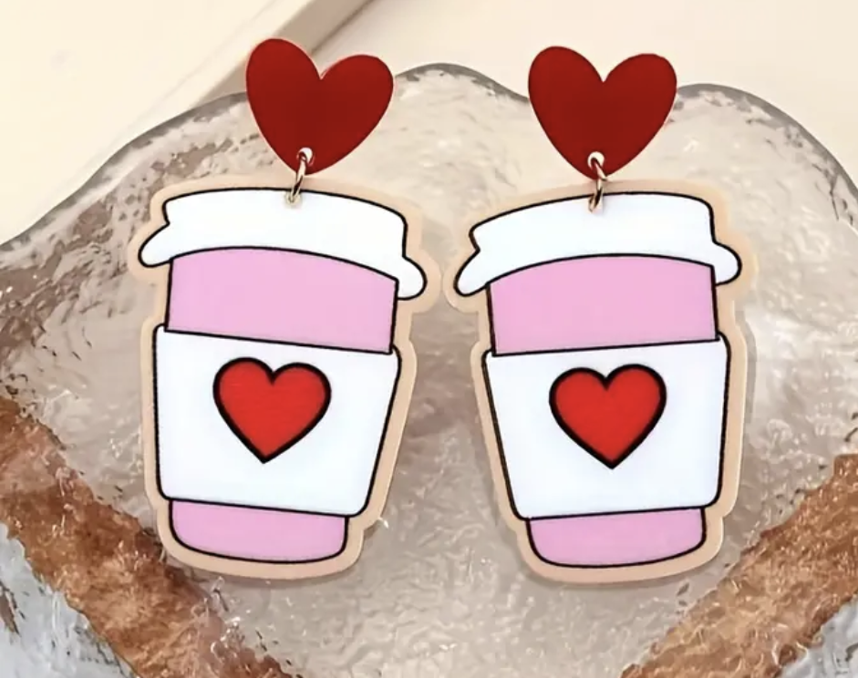 Valentines Day Coffee Cup Earrings