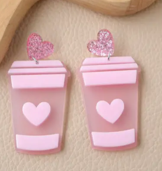 Pink Coffee Cup Earrings