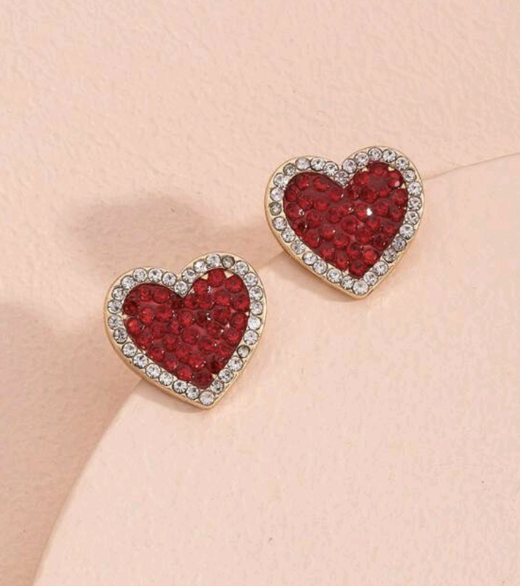 Red Rhinestone heart earrings