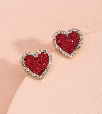 Red Rhinestone heart earrings