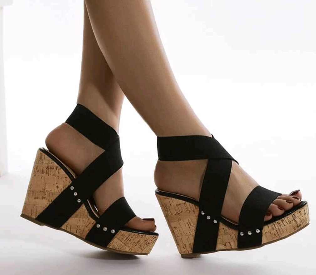 Elastic Strap Cork Wedge Sandals