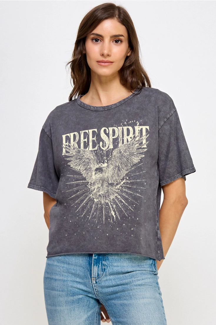 Free Spirit Eagle Mineral Washed Long Crop Graphic T-Shirt