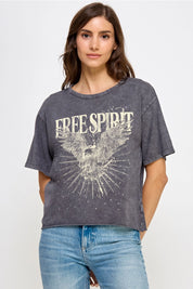 Free Spirit Eagle Mineral Washed Long Crop Graphic T-Shirt