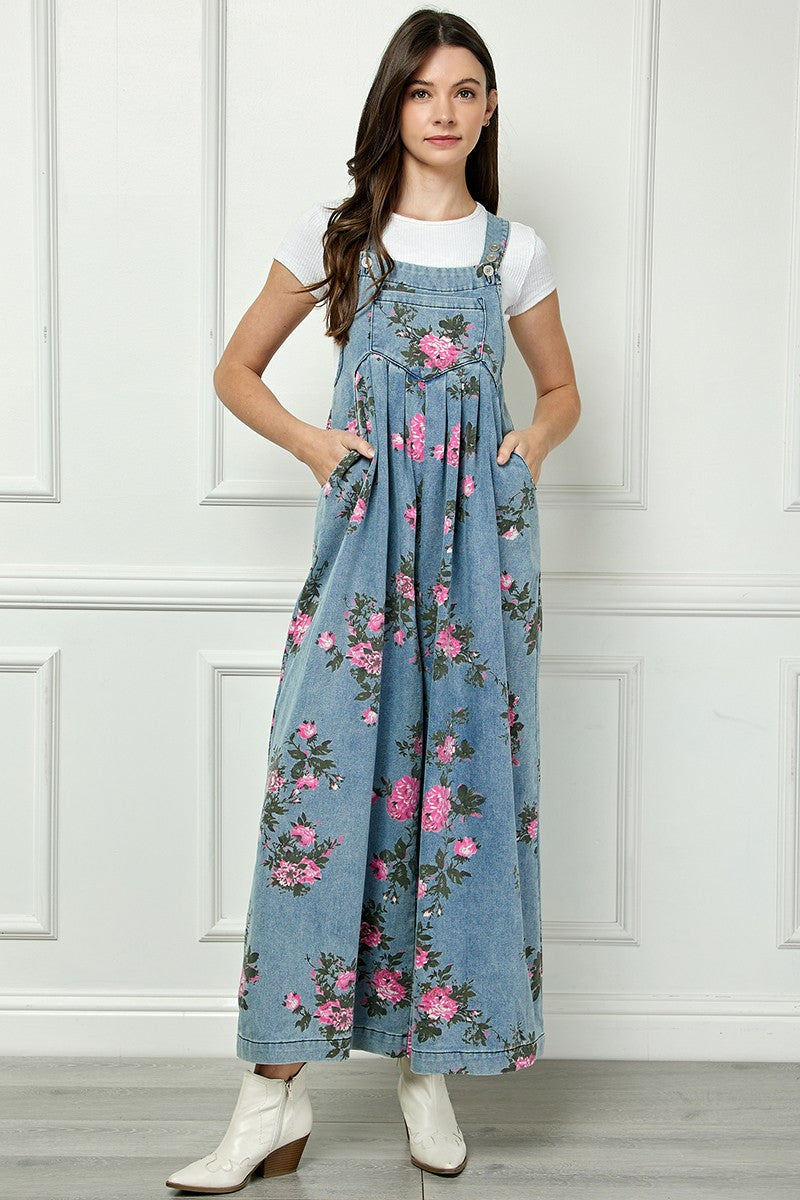 Painted Floral Sleeveless Jumpsuit