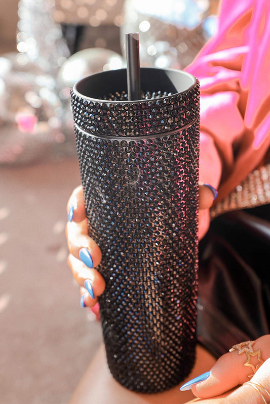 Black Full Rhinestone Straw Cup