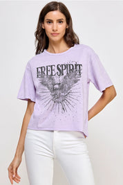 Free Spirit Eagle Mineral Washed Long Crop Graphic T-Shirt