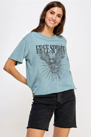 Free Spirit Eagle Mineral Washed Long Crop Graphic T-Shirt