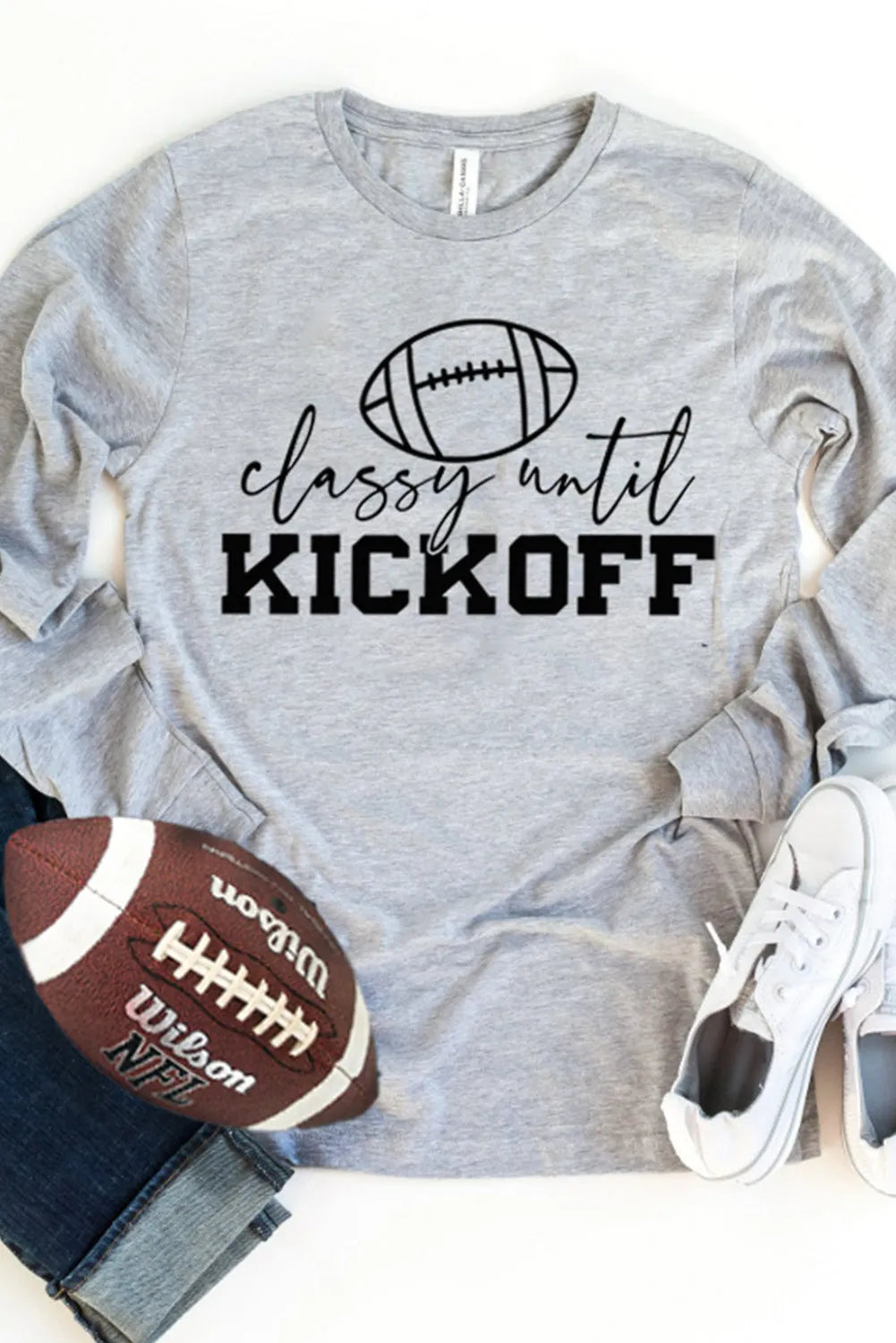 Gray KICKOFF Rugby Letter Print Top