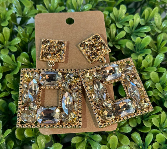 Gold Rhinestone Geometric Earrings